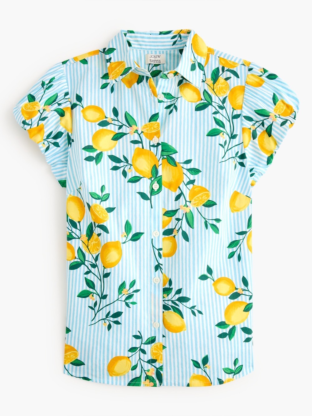 New JCREW SZ lg Puff-sleeve button-up top Lemon Cotton